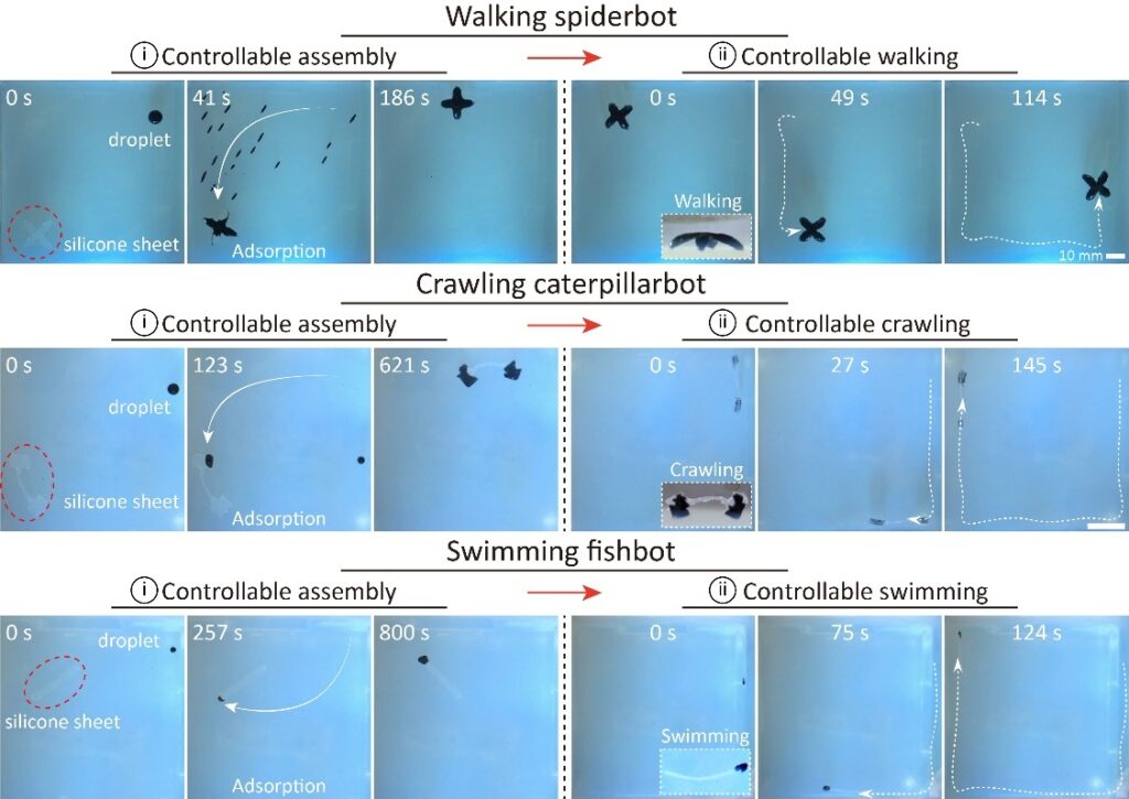 Artificial liquid skin, based on total ferrofluidic wetting, converts silicone elastomer to miniature soft machines.