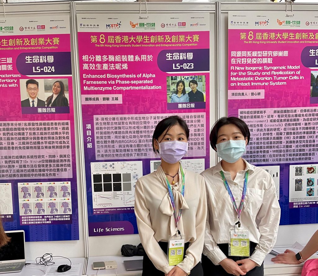 Liu Min (left) and Wang Yue, PhD students at CUHK’s Department of Chemistry and recipients of the first prize in the Innovation category.