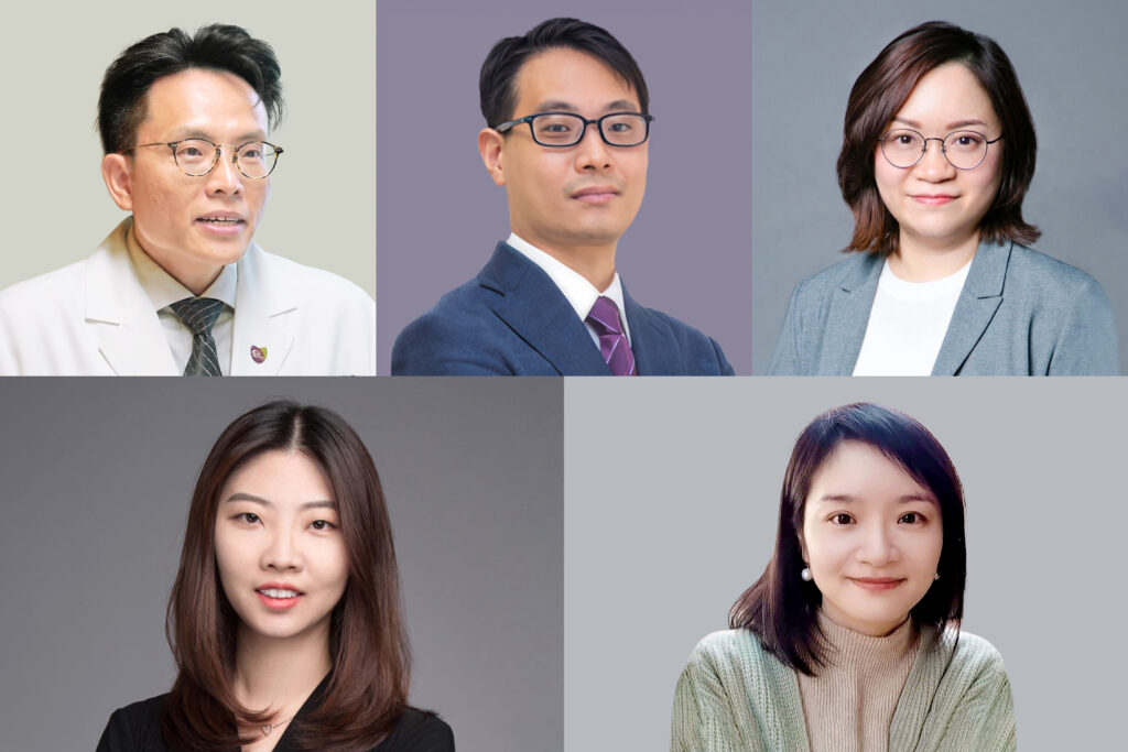 （左上起）鄭詩樂教授、張栢恒教授、周嘉明教授<br />
（左下起）竇琪教授、惠曉艷教授