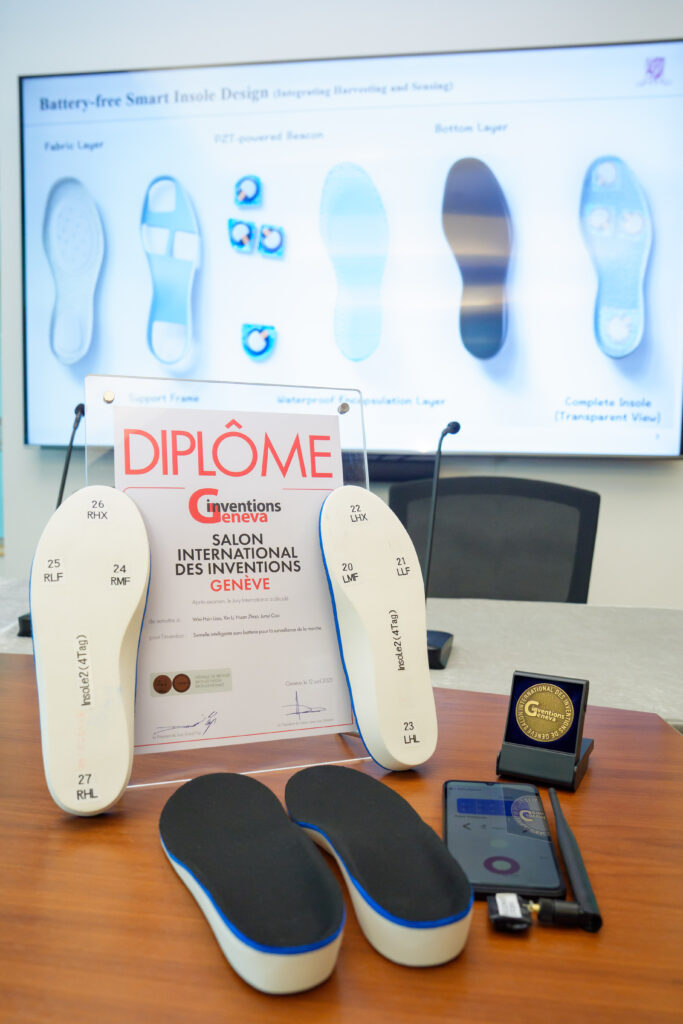 CUHK’s batteryless smart insole integrates energy harvesting and sensing capabilities within a single piezoelectric-powered beacon. By harvesting kinetic energy from walking, it operates entirely without external power sources.